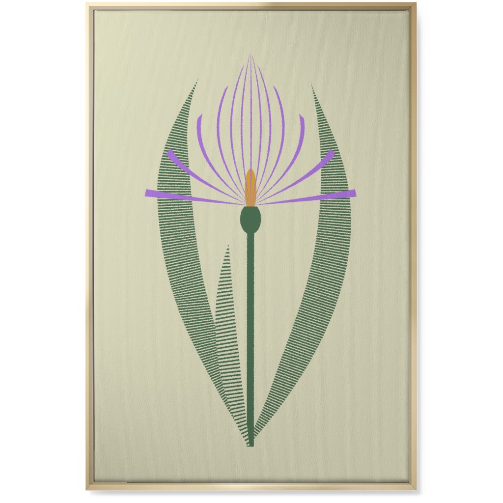 Abstract Lily Flower - Purple on Beige Wall Art, Gold, Single piece, Canvas, 24x36, Purple