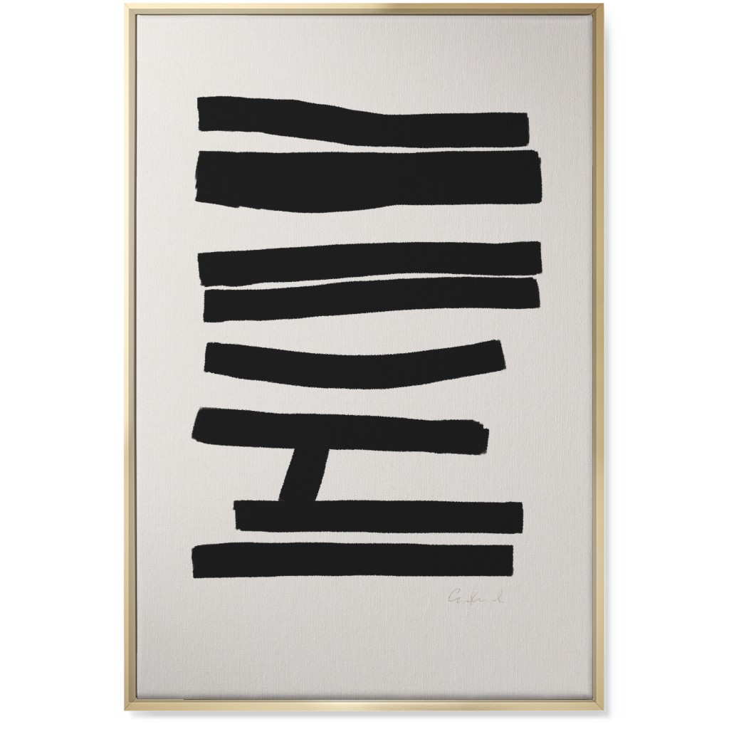 Bold Abstract Stripes Wall Art, Gold, Single piece, Canvas, 24x36, Black, Antique White