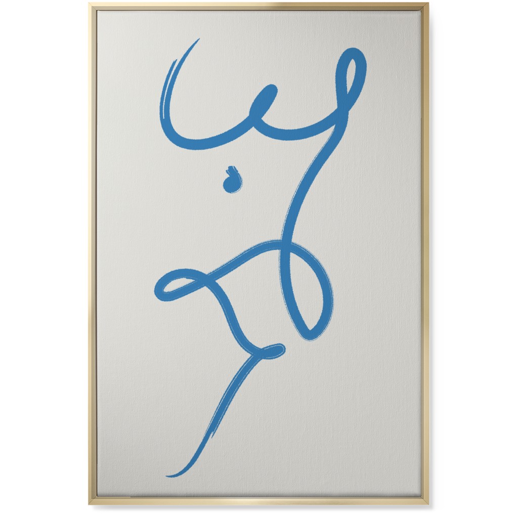 Minimalist Female Torso Line - Blue Wall Art, Gold, Single piece, Canvas, 24x36, Blue