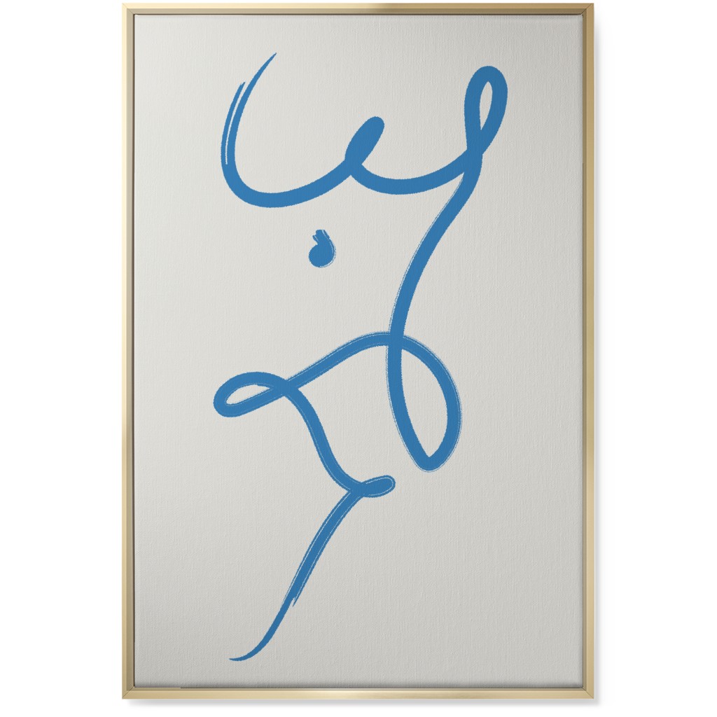 Minimalist Female Torso Line - Blue Wall Art, Gold, Single piece, Canvas, 24x36, Blue, True Blue