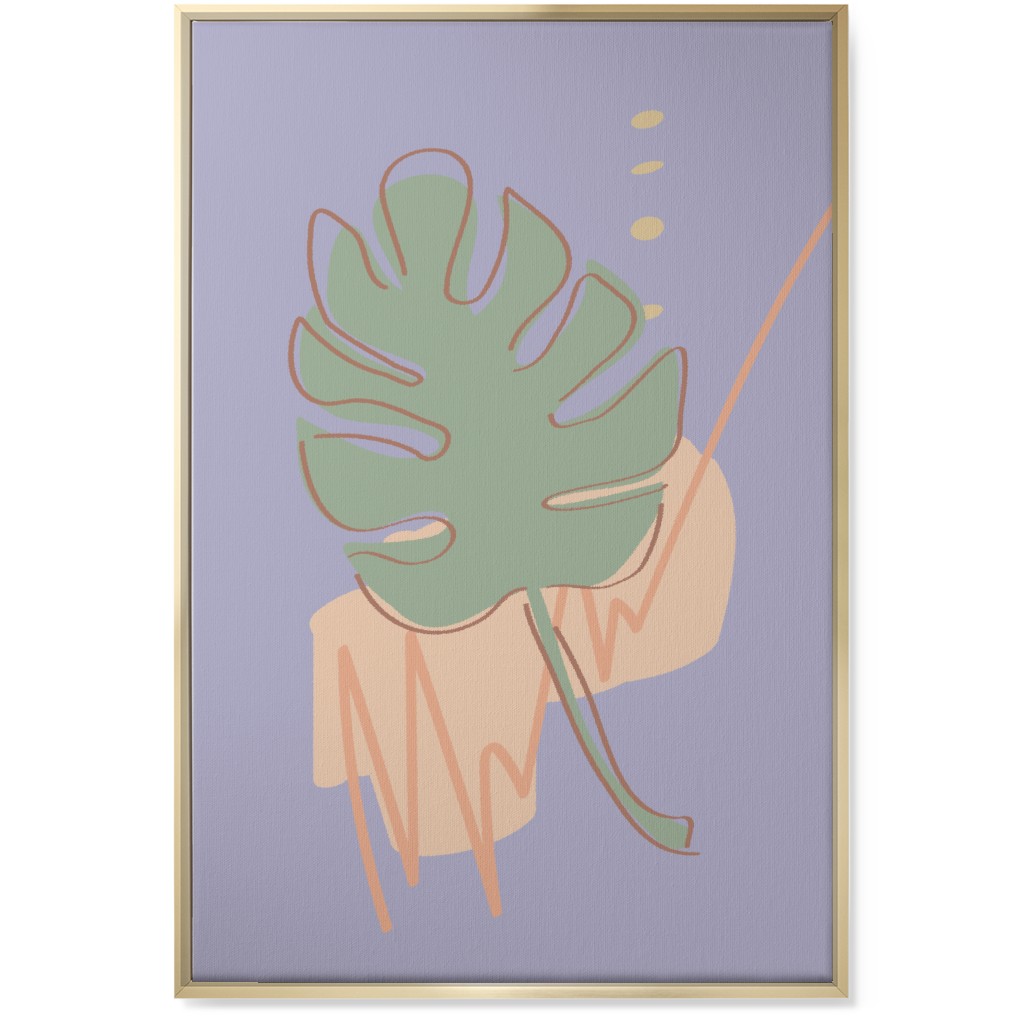 Modern Monstera Leaf - Purple and Green Wall Art, Gold, Single piece, Canvas, 24x36, Purple