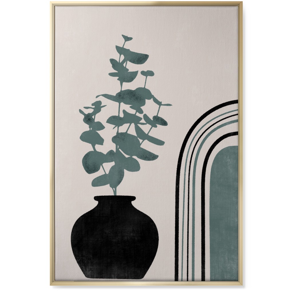 Modern Eucalytus Vase - Green and Ivory Wall Art, Gold, Single piece, Canvas, 24x36, Green