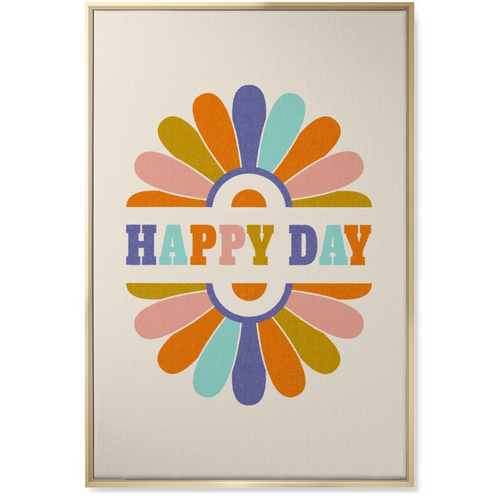 Happy Day Daisy Sun - Multi on Beige Wall Art, Gold, Single piece, Canvas, 24x36, Multicolor