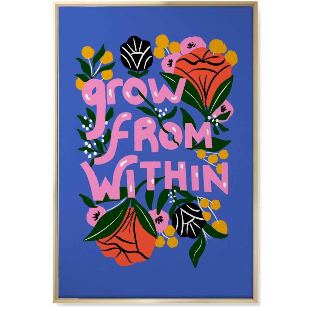 Grow From Within - Multi on Blue Wall Art, Gold, Single piece, Canvas, 24x36, Blue, True Blue