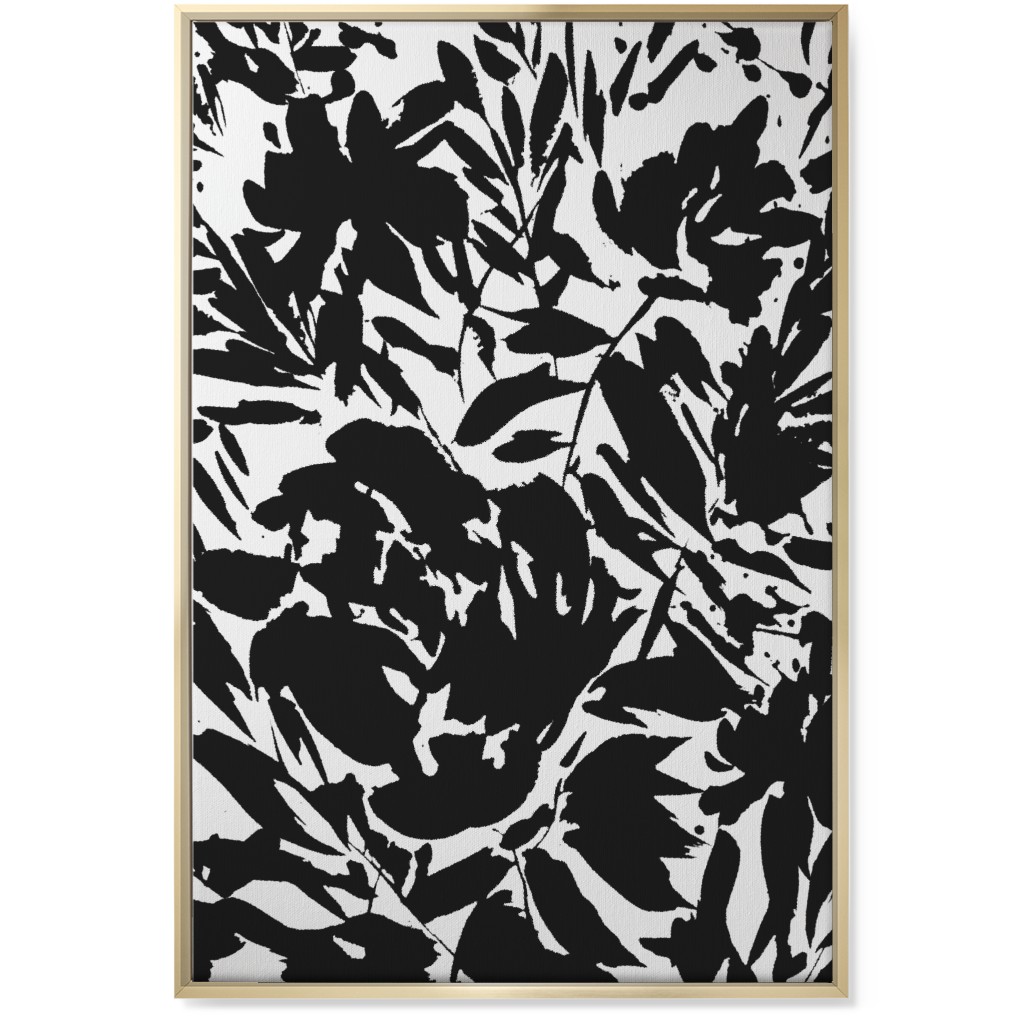 Floral Silhouette - Black and White Wall Art, Gold, Single piece, Canvas, 24x36, Black