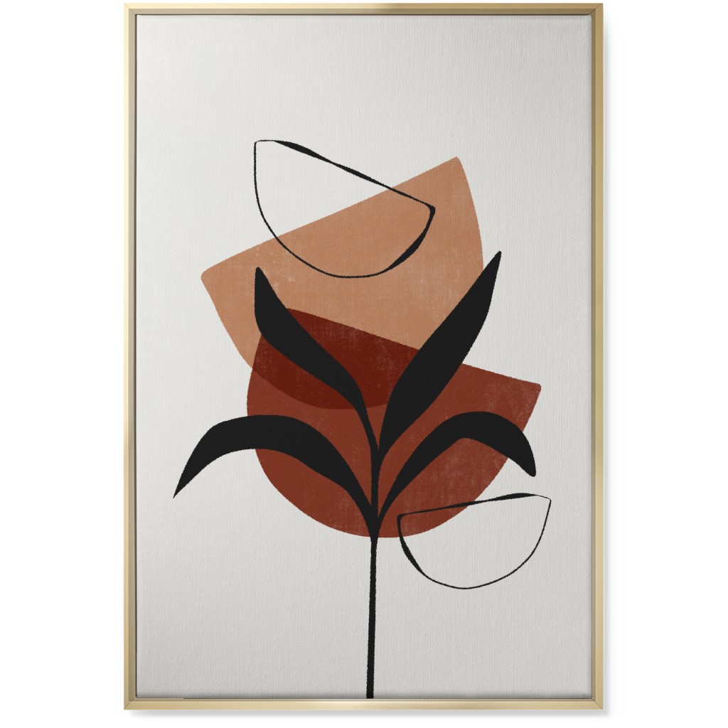 Abstract Leaf Silhouette - Terracotta and Ivory Wall Art, Gold, Single piece, Canvas, 24x36, Brown