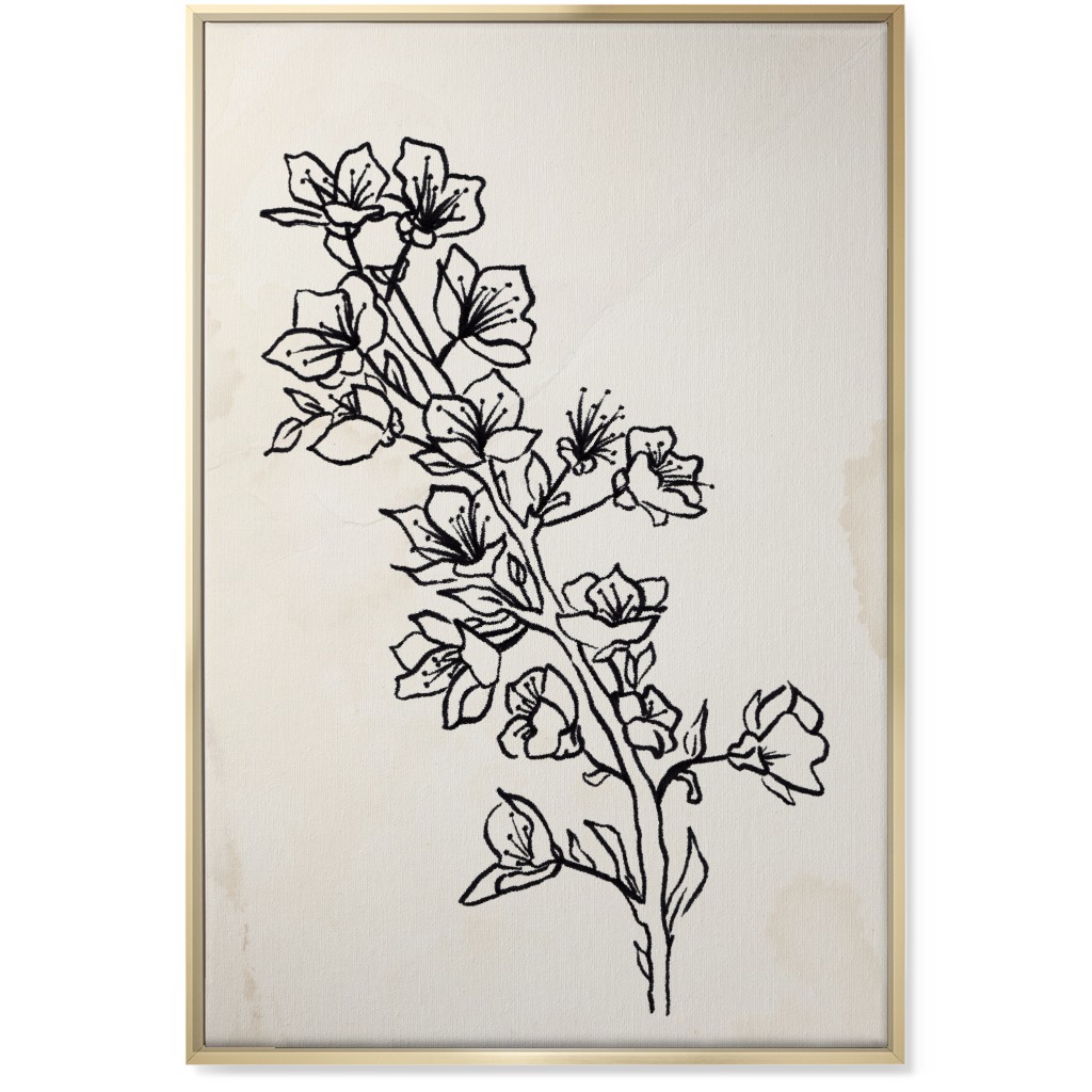 Vintage Plum Tree Sketch - Beige and Black Wall Art, Gold, Single piece, Canvas, 24x36, Beige