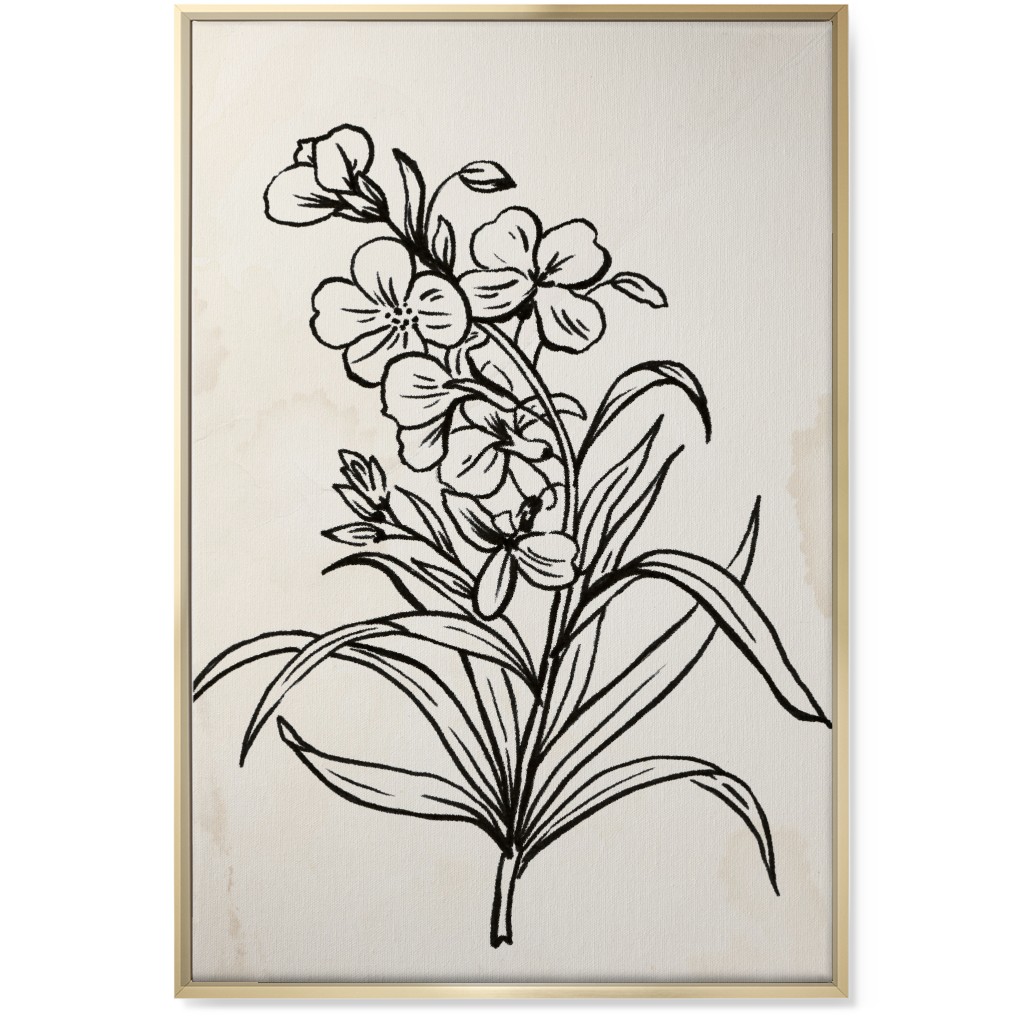Vintage Wallflower Sketch - Beige and Black Wall Art, Gold, Single piece, Canvas, 24x36, Beige
