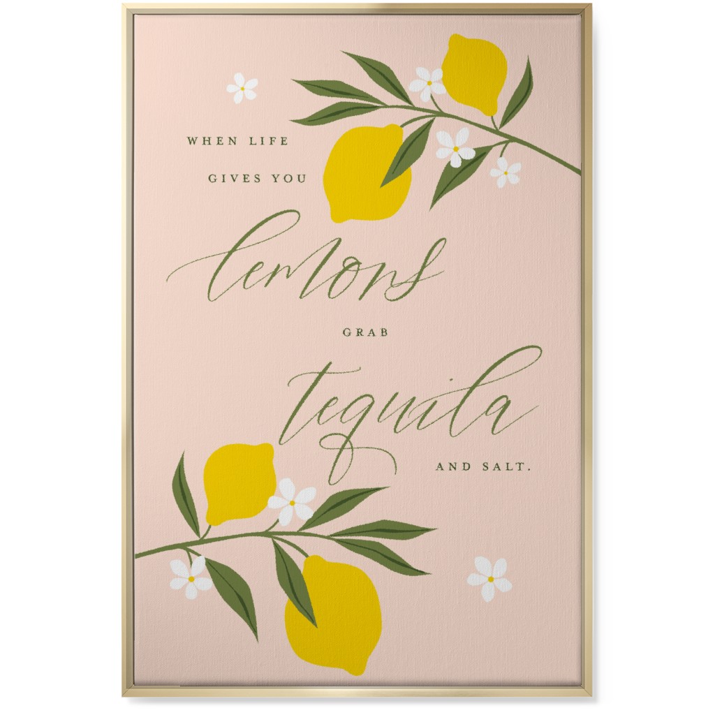 Life Lemons - Pink and Yellow Wall Art, Gold, Single piece, Canvas, 24x36, Pink, Bright Pink