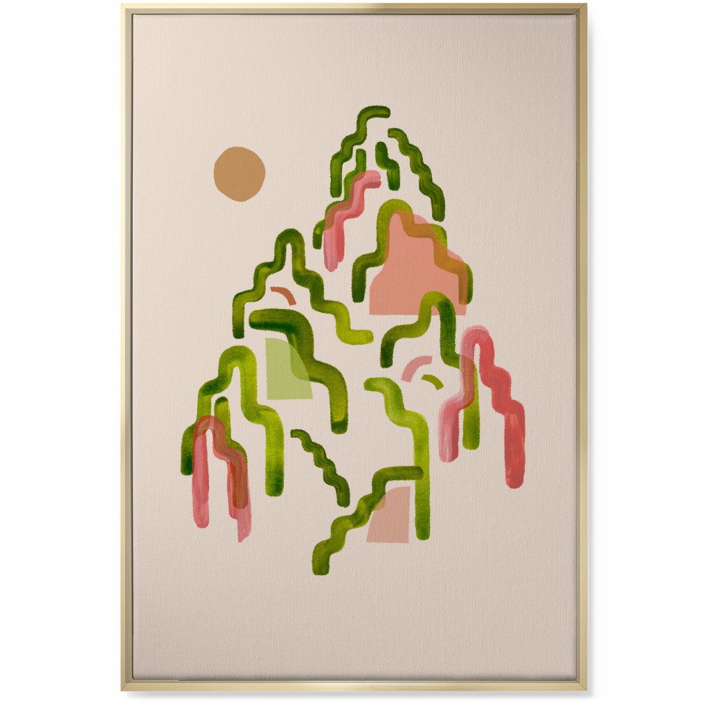 Forest Watercolor - Green and Pink Wall Art, Gold, Single piece, Canvas, 24x36, Multicolor