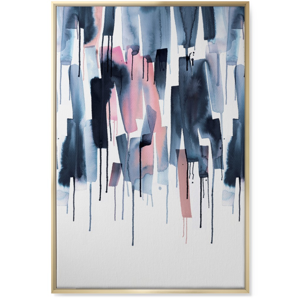 Watery Stripes Wall Art, Gold, Single piece, Canvas, 24x36, Blue, Gunmetal