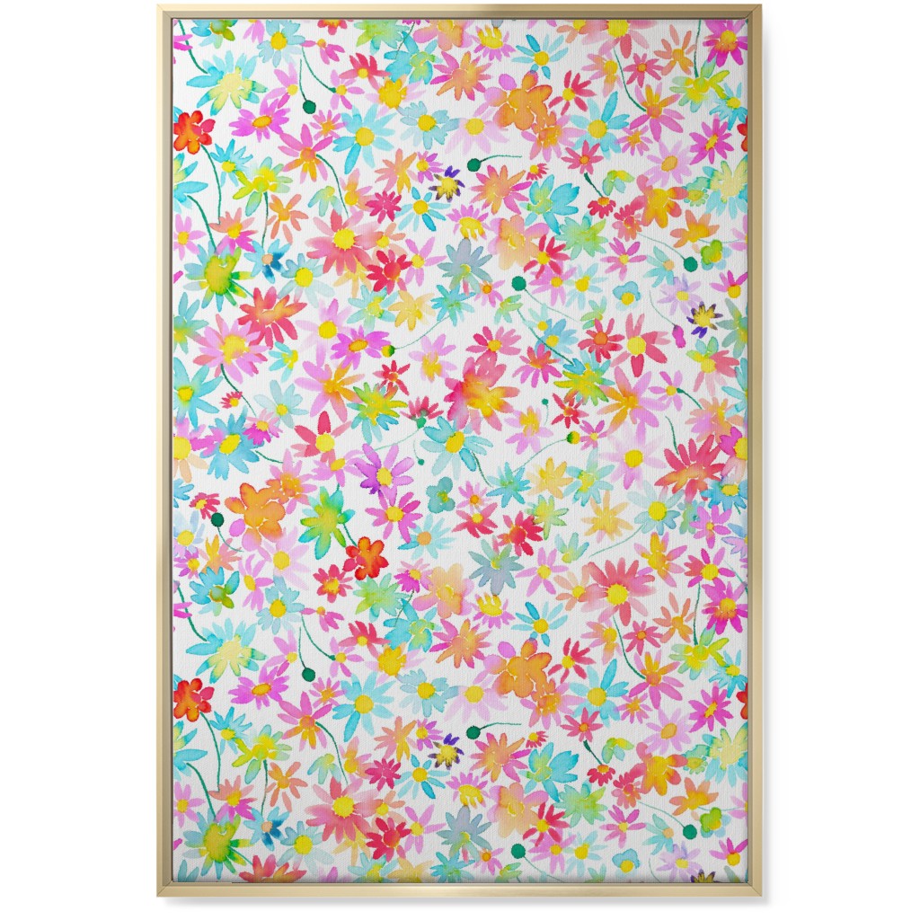 Spring Watercolor Daisies - Multi Wall Art, Gold, Single piece, Canvas, 24x36, Multicolor