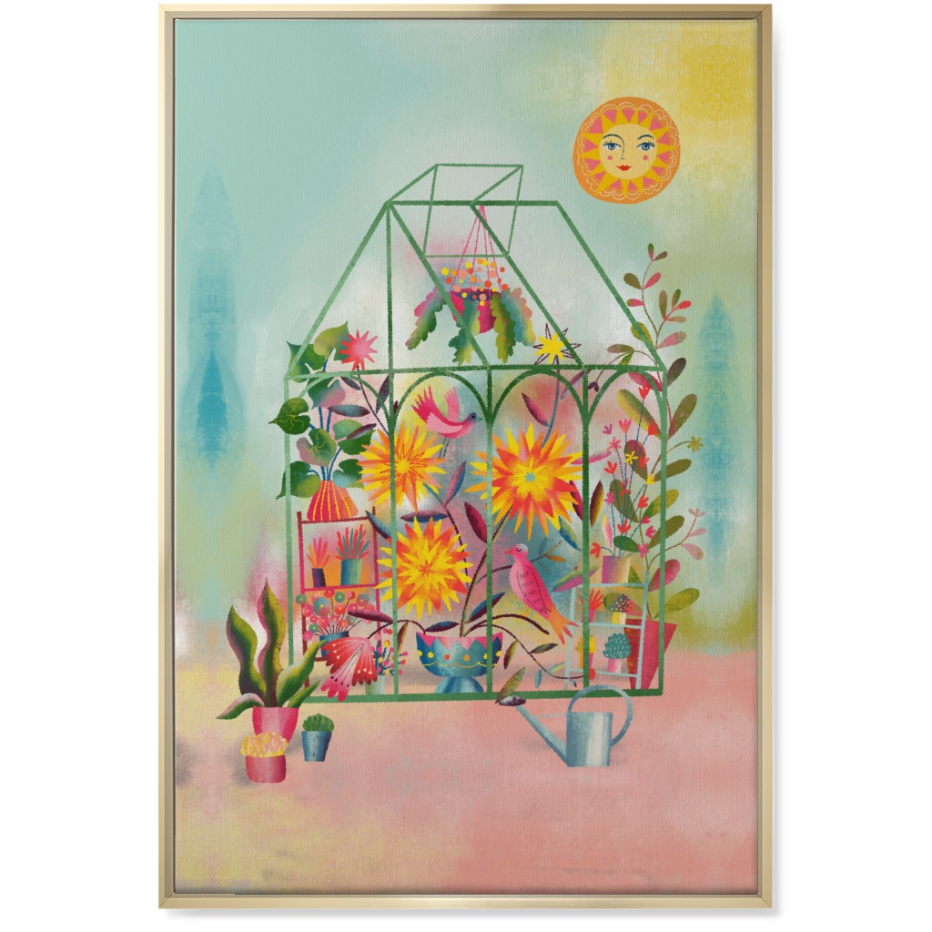 the Happy Sunny Greenhouse - Multi Wall Art, Gold, Single piece, Canvas, 24x36, Multicolor