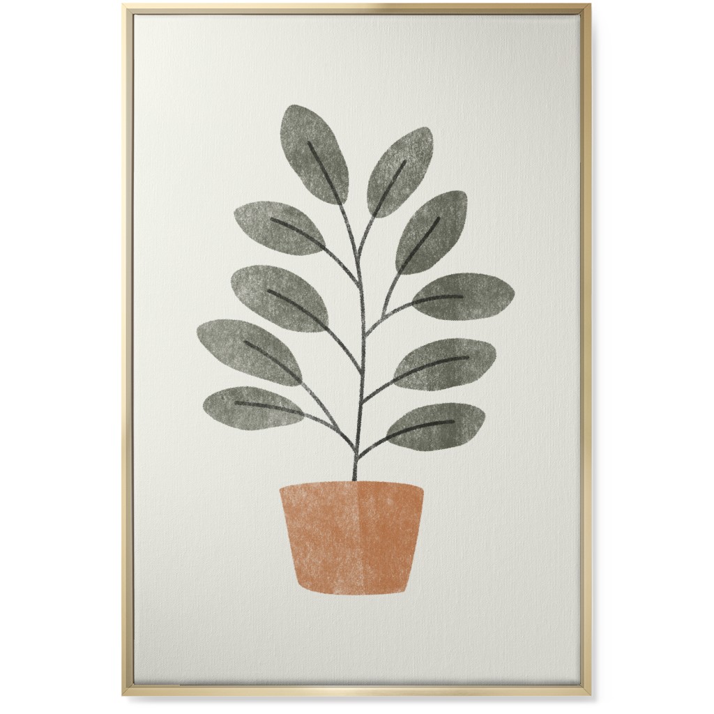 Botanical Plant in Pot - Gray and Beige Wall Art, Gold, Single piece, Canvas, 24x36, Gray