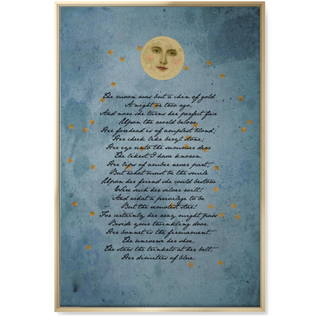 the Moon - Blue Wall Art, Gold, Single piece, Canvas, 24x36, Blue