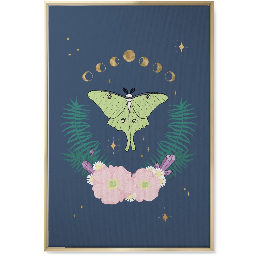 Mystical Moth Floral With Gems - Multi Wall Art, Gold, Single piece, Canvas, 24x36, Blue, True Blue