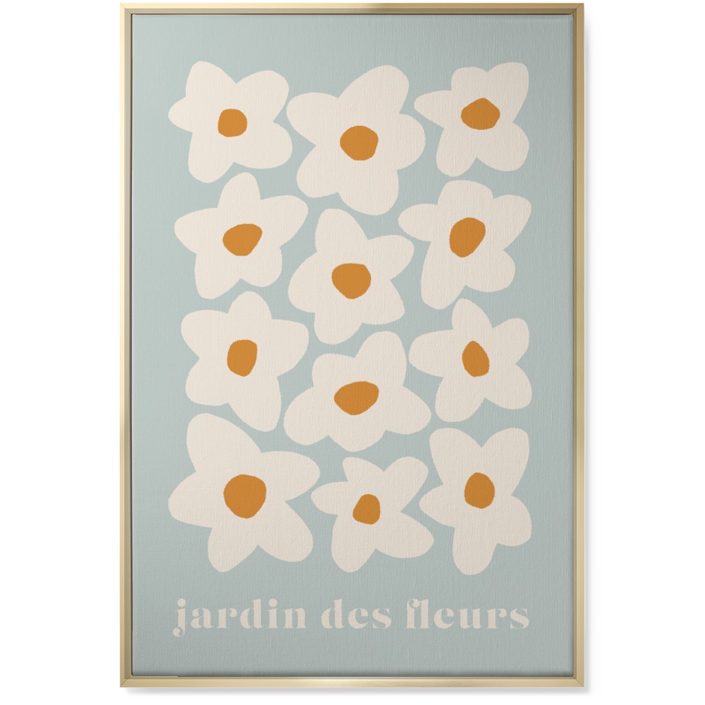 Botanical Graphic Retro Flower Garden Wall Art, Gold, Single piece, Canvas, 24x36, Blue, Heaven