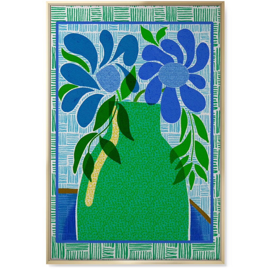 Florals in a Vase - Blue and Green Wall Art, Gold, Single piece, Canvas, 24x36, Green