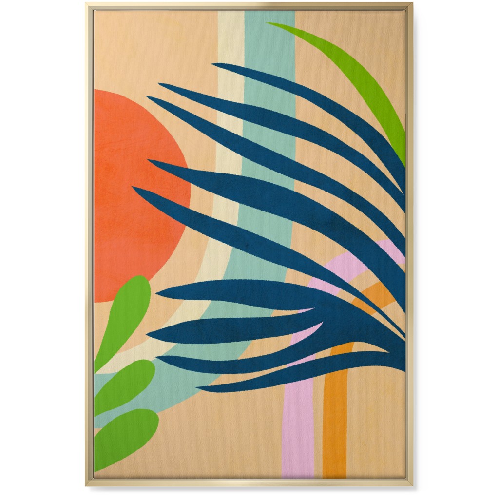 Palm, Sun and Rainbow Tropical Botanicals - Multi Wall Art, Gold, Single piece, Canvas, 24x36, Multicolor