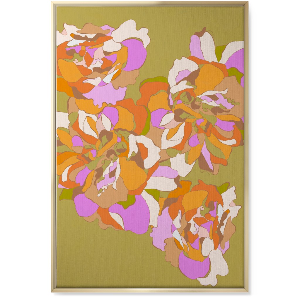 Maxi Boho Peonies Wall Art, Gold, Single piece, Canvas, 24x36, Orange