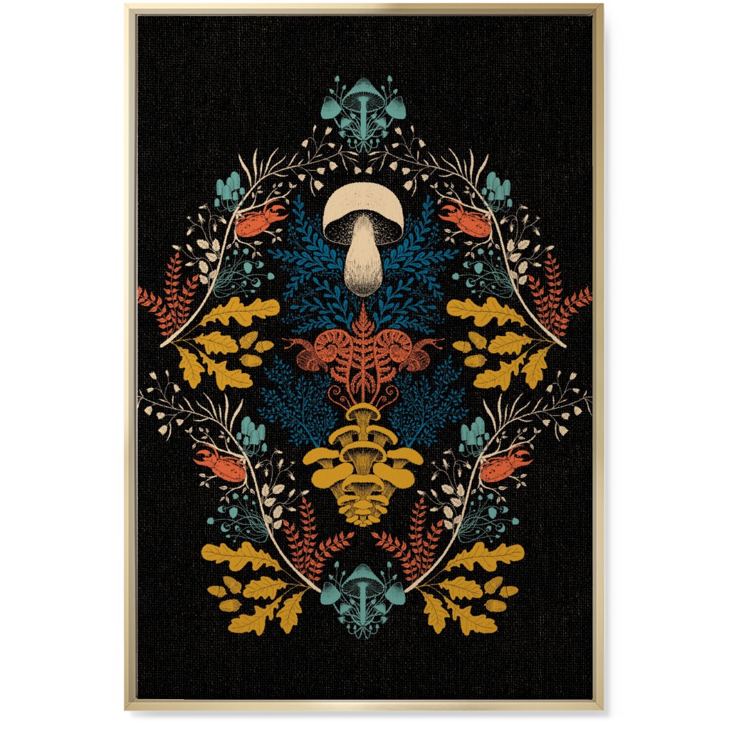 Mushroom Forest Wall Art, Gold, Single piece, Canvas, 24x36, Multicolor, Coal