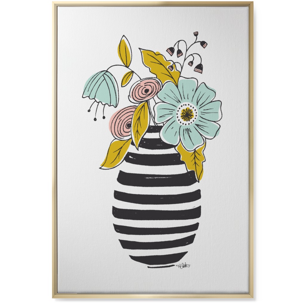 Summer Floral Vase Wall Art, Gold, Single piece, Canvas, 24x36, Multicolor