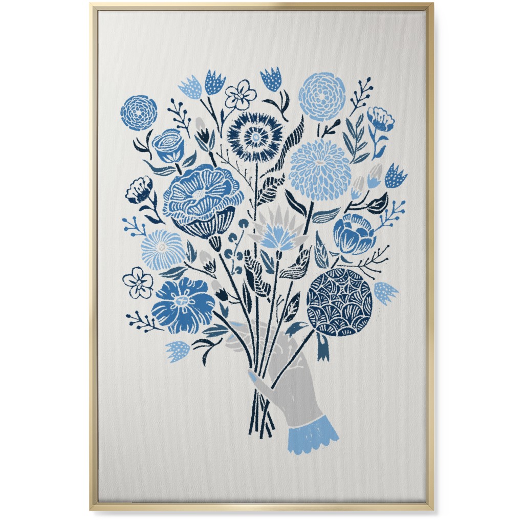 Bouquet in Hand - Blue Wall Art, Gold, Single piece, Canvas, 24x36, Blue