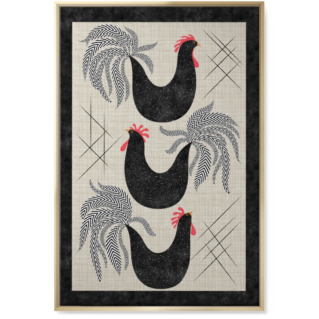 Roosters! - Black & White Wall Art, Gold, Single piece, Canvas, 24x36, Black