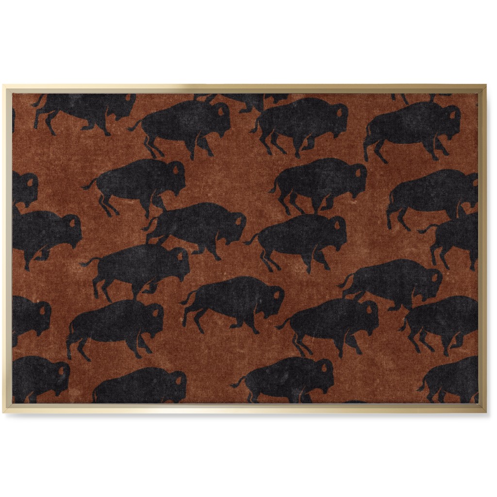 Bison Stampede - Inkwell on Brandywine Wall Art, Gold, Single piece, Canvas, 24x36, Brown