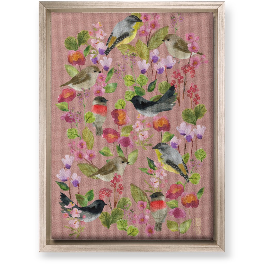 Winter Birds in the Garden Wall Art, Metallic, Single piece, Canvas, 10x14, Pink, Desert Rose