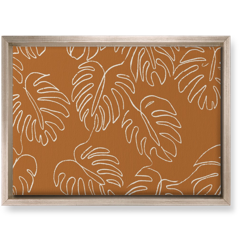 Monstera Line Art - Burnt Orange Wall Art, Metallic, Single piece, Canvas, 10x14, Orange