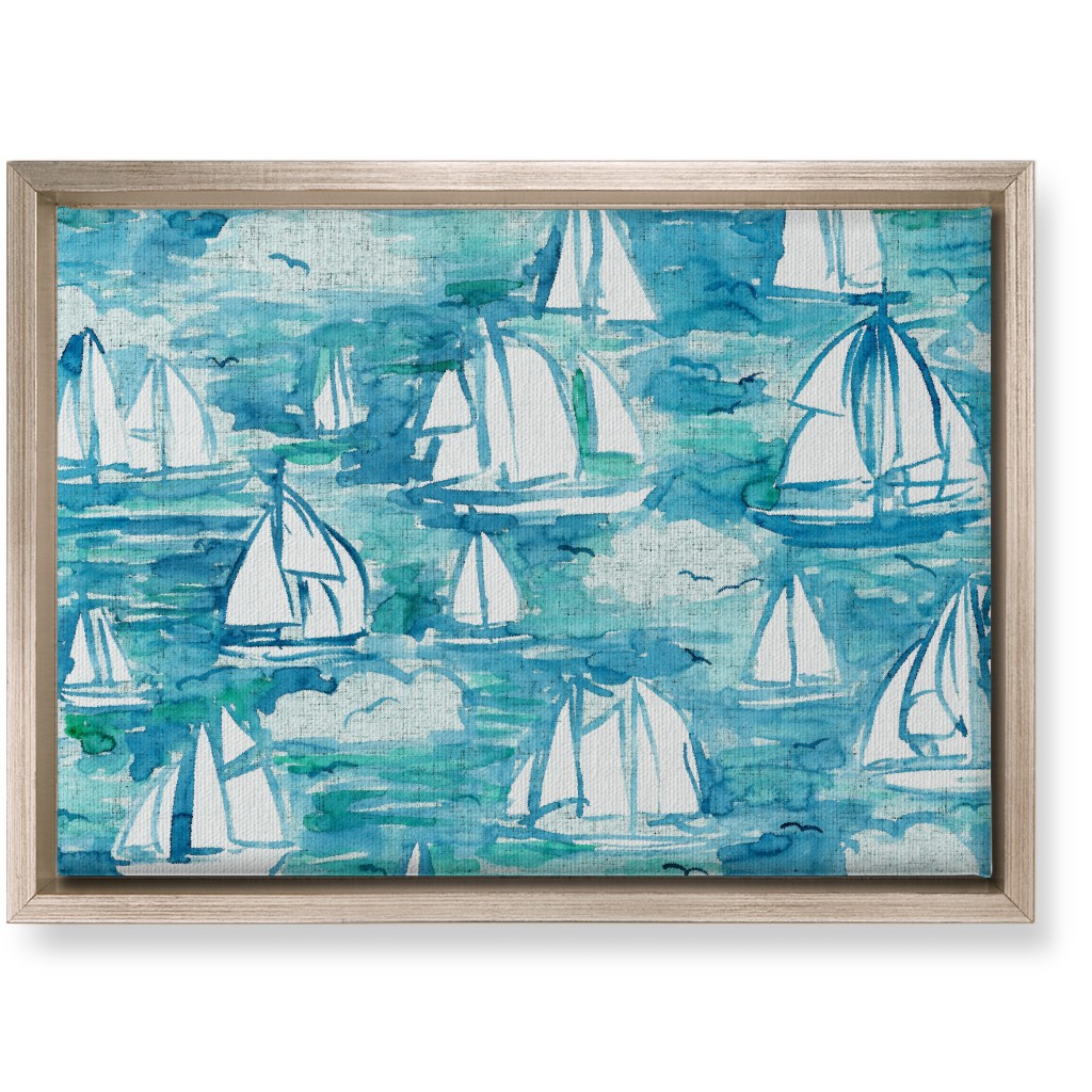 Sailboats Sailing Watercolor Loosely Painted - Blue Wall Art, Metallic, Single piece, Canvas, 10x14, Blue, True Blue