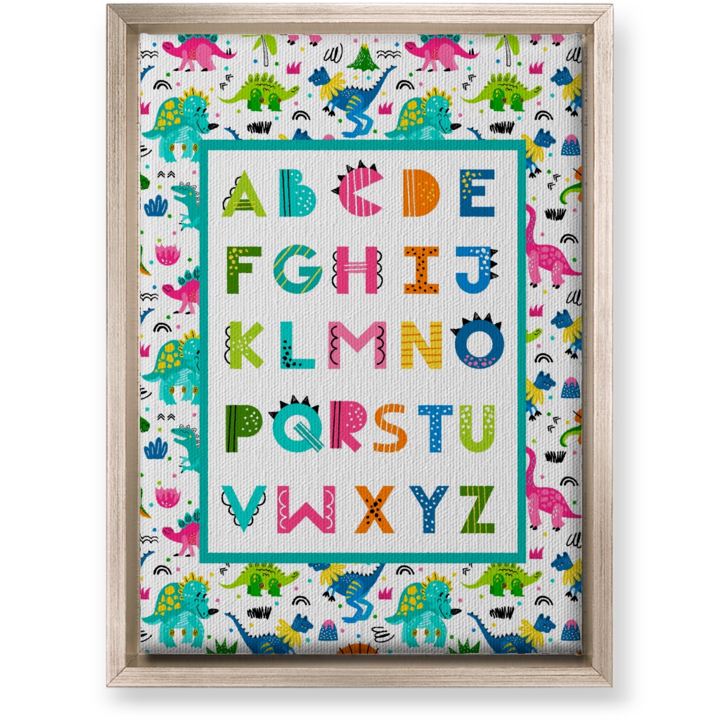 Colorful Dinosaur World Alphabet - Multi Wall Art, Metallic, Single piece, Canvas, 10x14, Multicolor