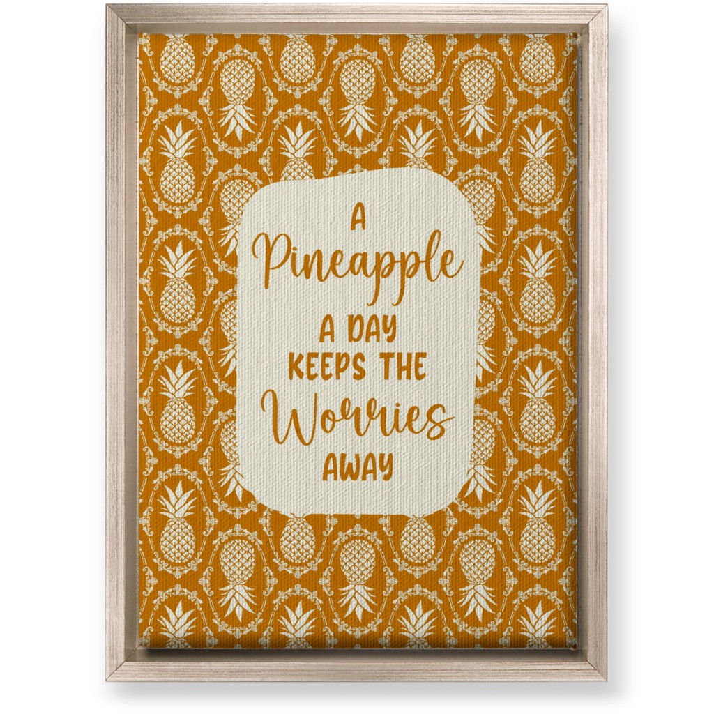 a Pineapple a Day Keeps the Worries Away Damask Wall Art, Metallic, Single piece, Canvas, 10x14, Orange, Dandelion