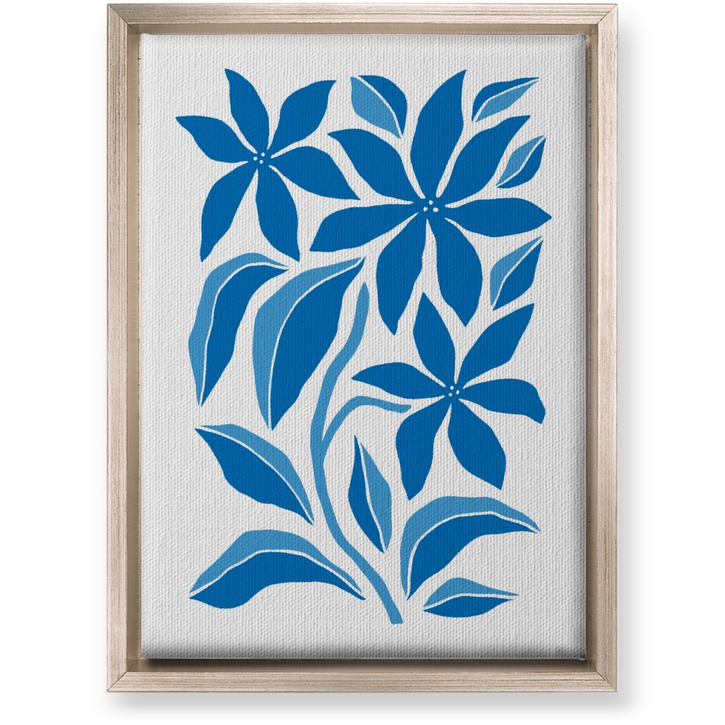 Minimalist Block Botanical Floral - Blue Wall Art, Metallic, Single piece, Canvas, 10x14, Blue, True Blue