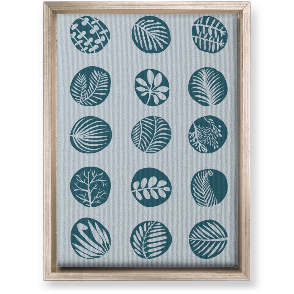 15 Round Leaves - Blue Wall Art, Metallic, Single piece, Canvas, 10x14, Blue, True Blue