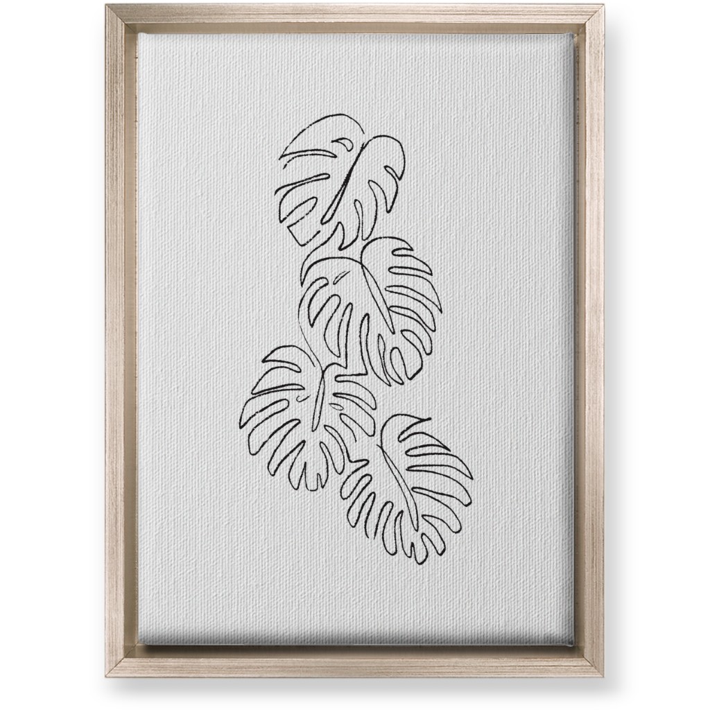 Monstera Leaf Line Art - Black and White Wall Art, Metallic, Single piece, Canvas, 10x14, White