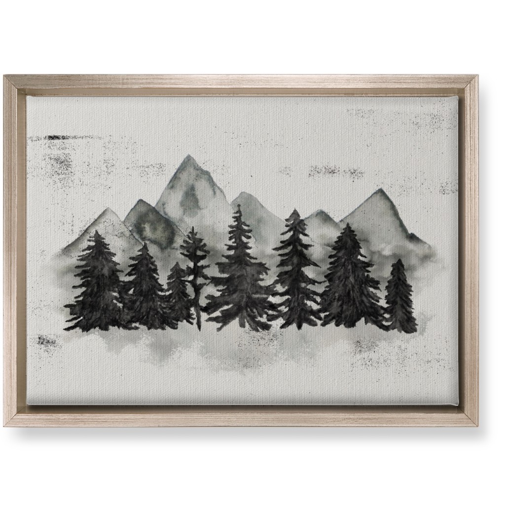 Pines and Mountains - Gray Wall Art, Metallic, Single piece, Canvas, 10x14, Black
