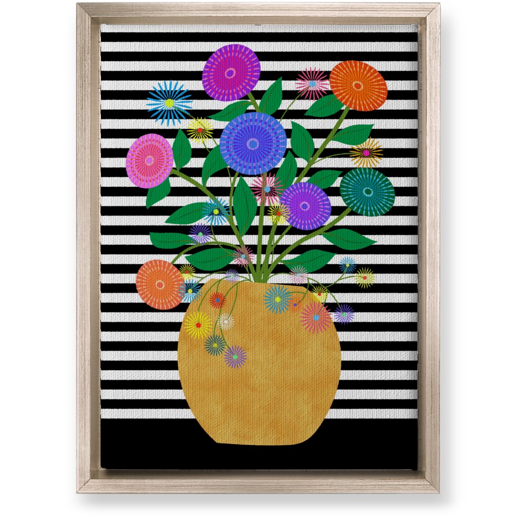 Striped Vase With Flowers - Multi Wall Art, Metallic, Single piece, Canvas, 10x14, Multicolor