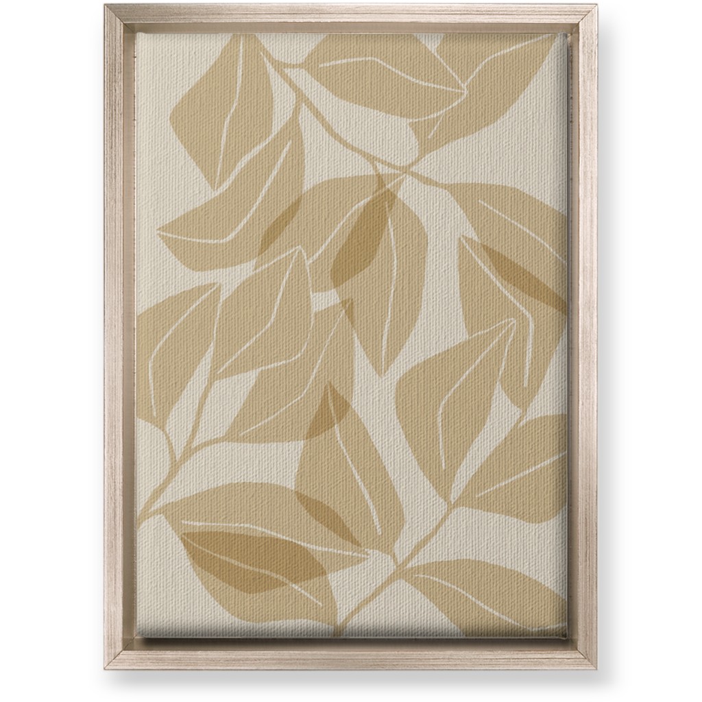 Botanical Ficus Leaves Wall Art, Metallic, Single piece, Canvas, 10x14, Beige