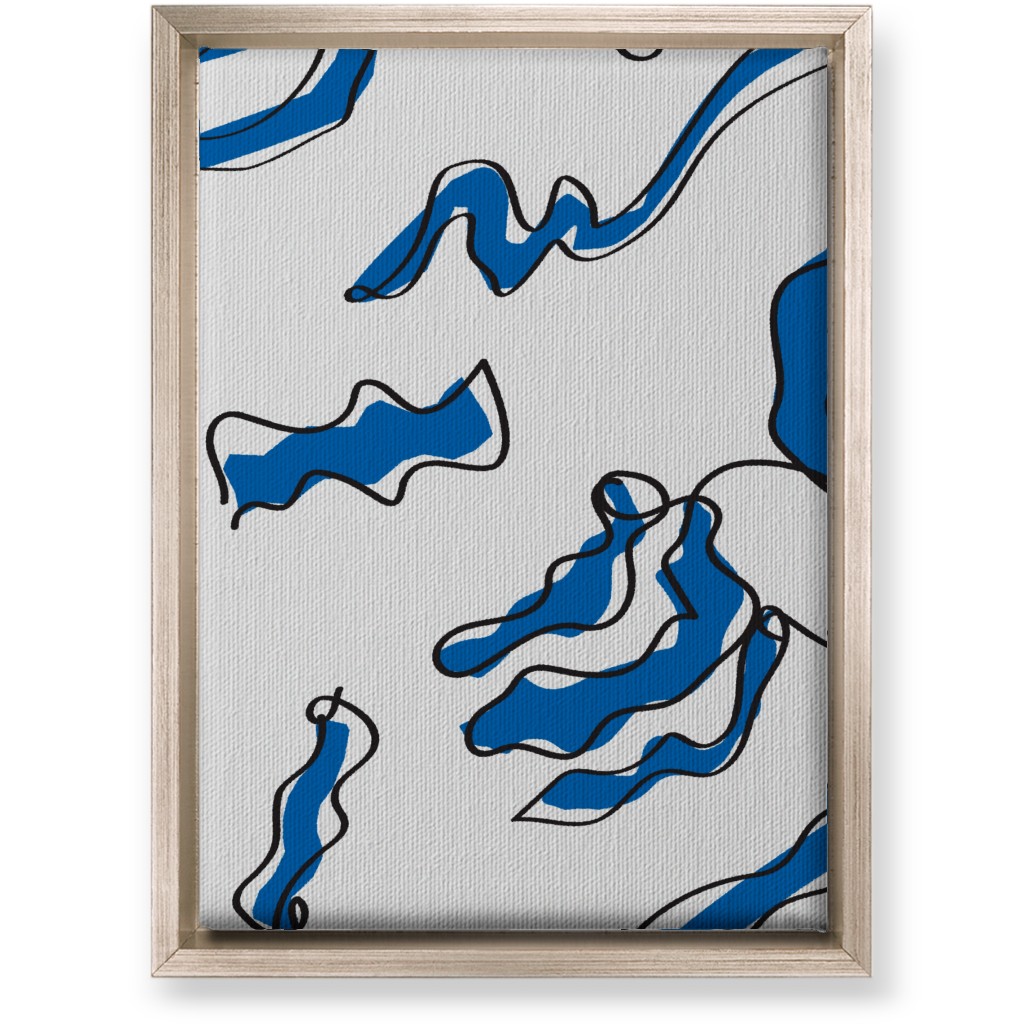 Modern Abstract Line Art Noodles - Blue and Neutral Wall Art, Metallic, Single piece, Canvas, 10x14, Blue