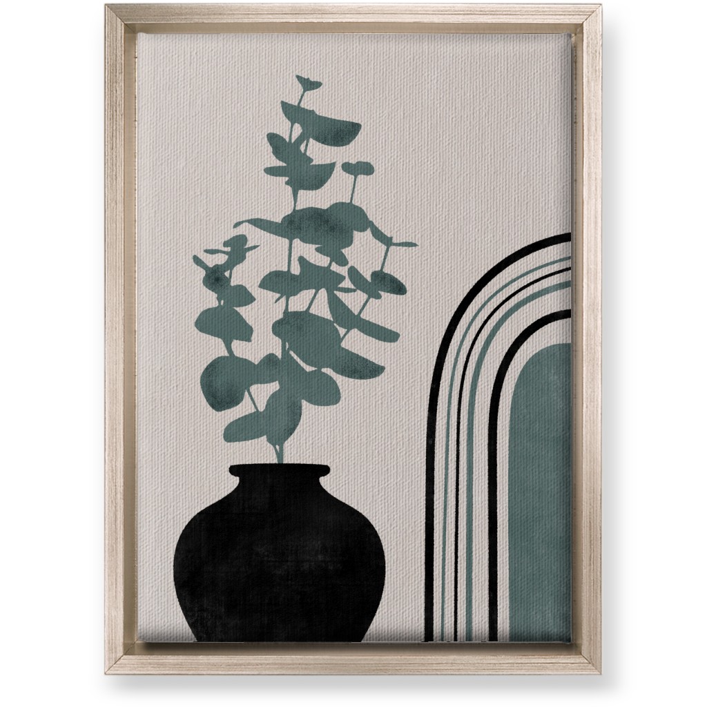 Modern Eucalytus Vase - Green and Ivory Wall Art, Metallic, Single piece, Canvas, 10x14, Green, Classic Green