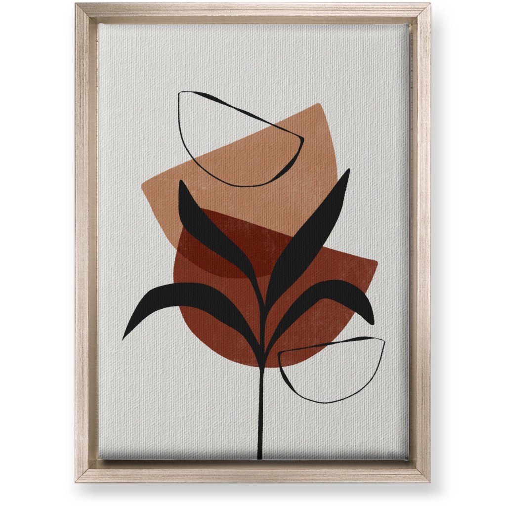 Abstract Leaf Silhouette - Terracotta and Ivory Wall Art, Metallic, Single piece, Canvas, 10x14, Brown, Brown