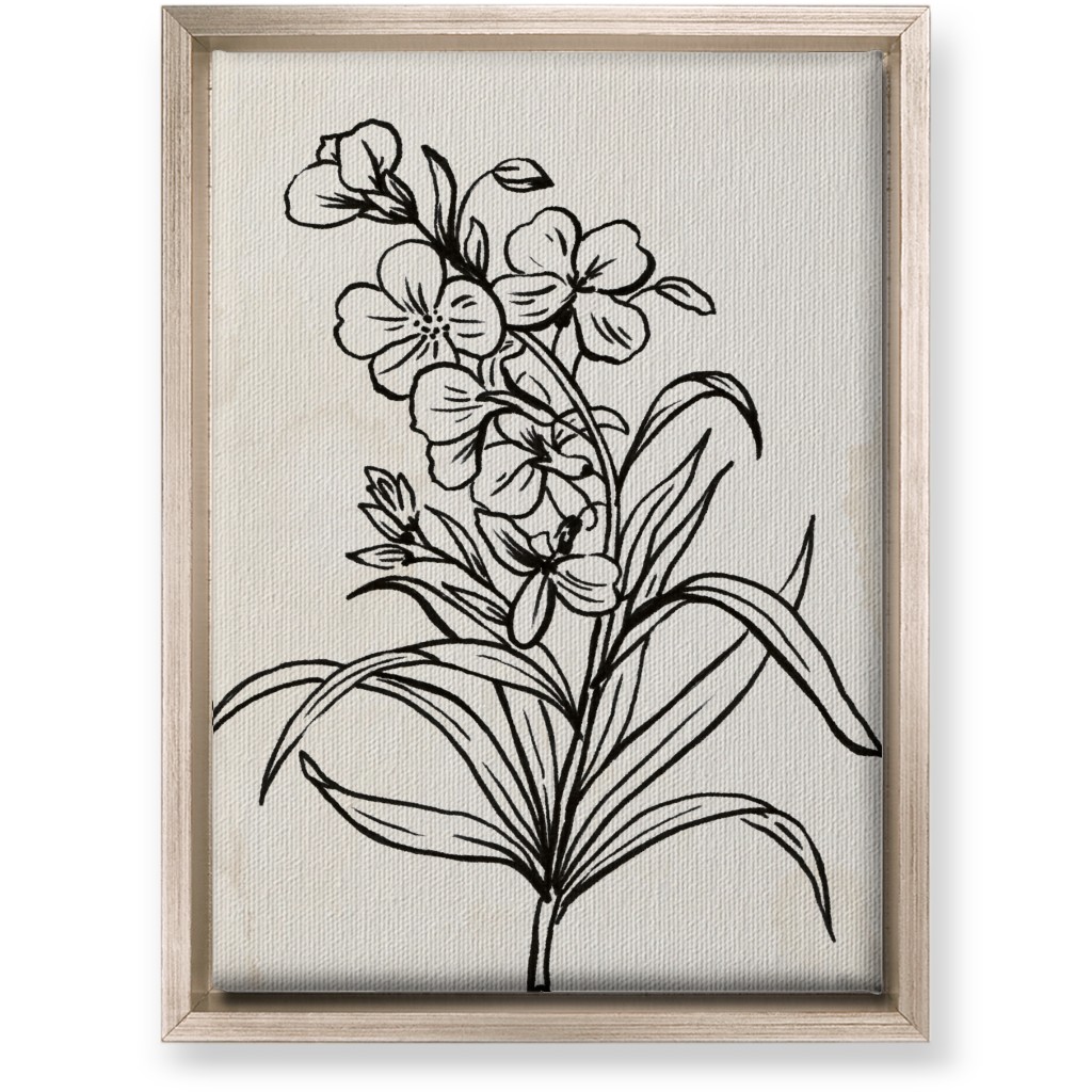 Vintage Wallflower Sketch - Beige and Black Wall Art, Metallic, Single piece, Canvas, 10x14, Beige