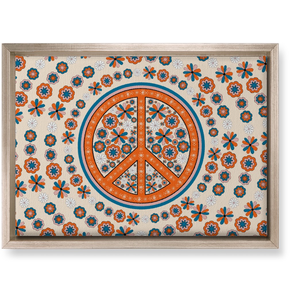 Retro 70s Peace Sign - Multi on Beige Wall Art, Metallic, Single piece, Canvas, 10x14, Multicolor