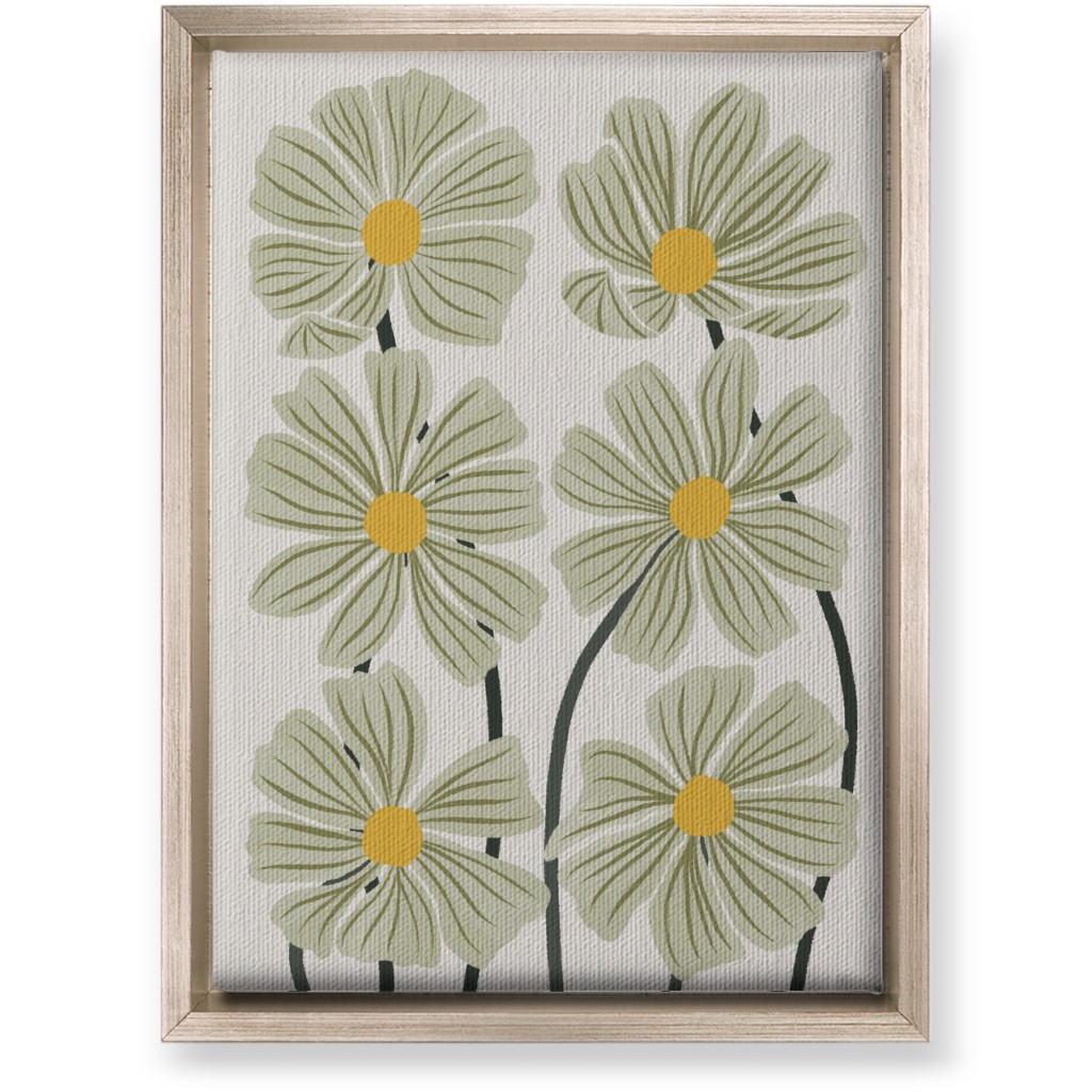 Botanical Cosmos Flowers Wall Art, Metallic, Single piece, Canvas, 10x14, Green