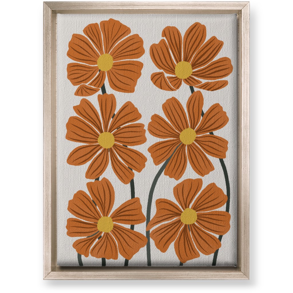 Botanical Cosmos Flowers Wall Art, Metallic, Single piece, Canvas, 10x14, Orange