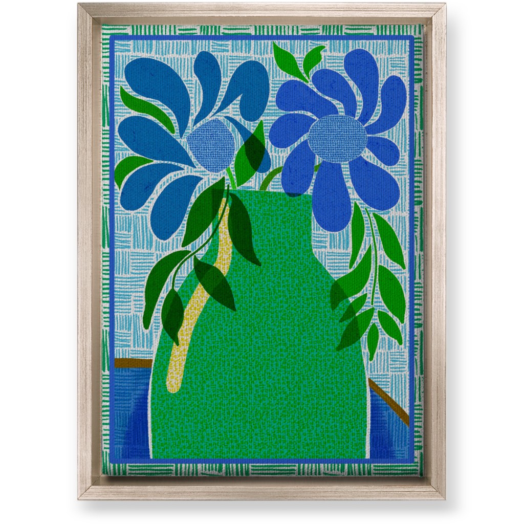 Florals in a Vase - Blue and Green Wall Art, Metallic, Single piece, Canvas, 10x14, Green