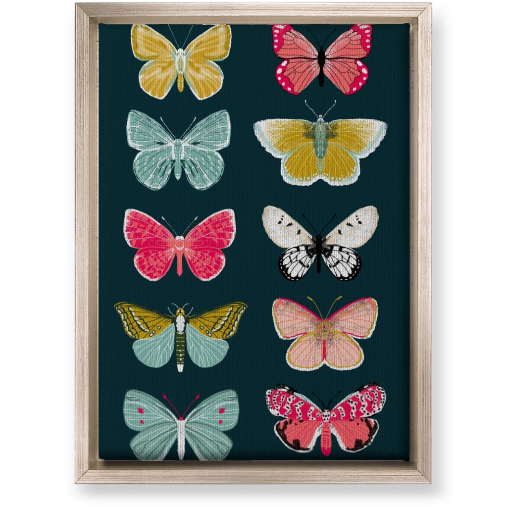 Butterflies Botanic Nature - Multi on Navy Wall Art, Metallic, Single piece, Canvas, 10x14, Multicolor