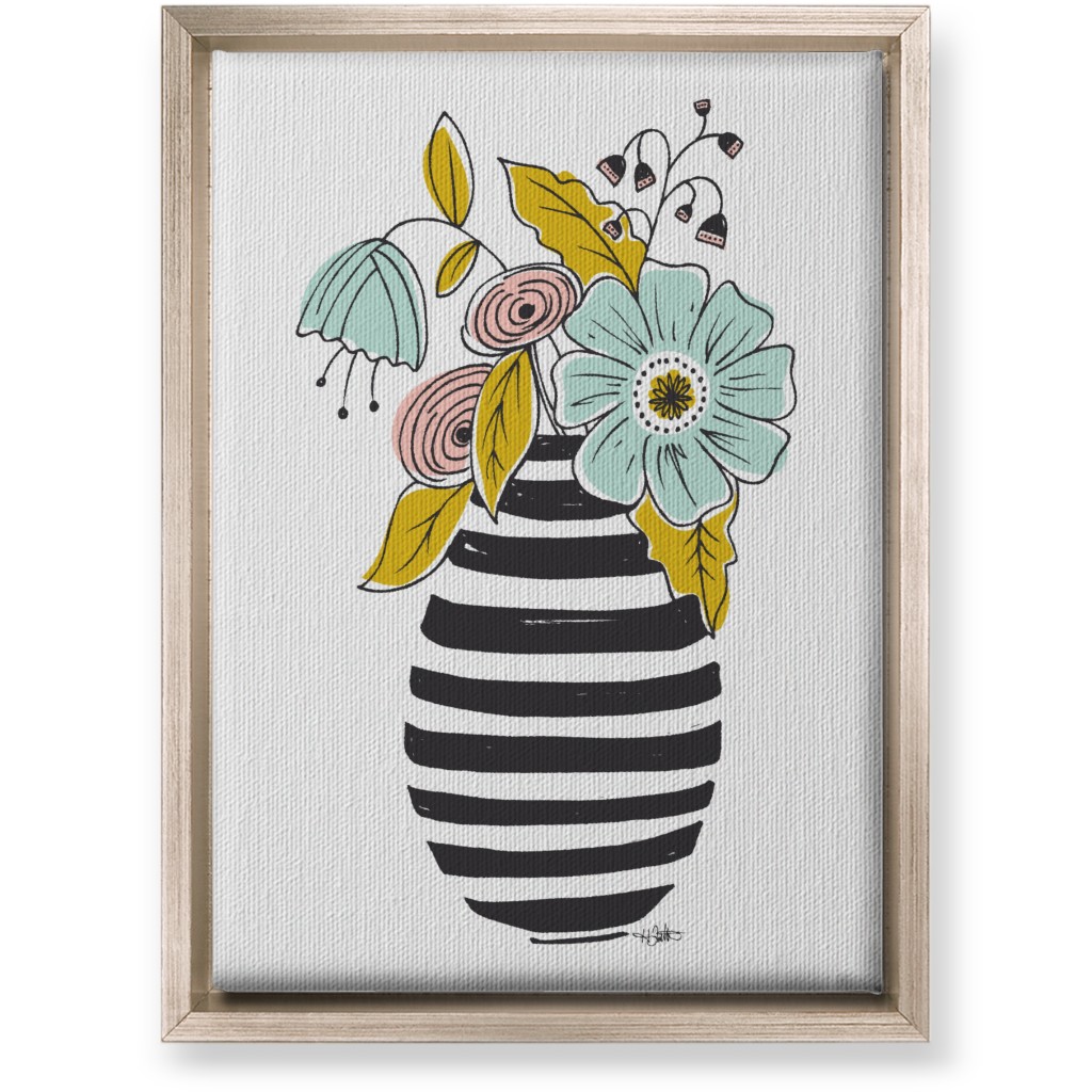 Summer Floral Vase Wall Art, Metallic, Single piece, Canvas, 10x14, Multicolor, White